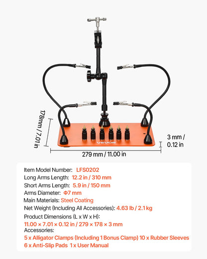 Magnetic Helping Hands Soldering Station, 4 Flexible Arms Third Hand Tool, with 6 PCB Pillar Holders & 360 Hot Air Gun Holder, Heavy-Duty Base Soldering Helper for Electronic Repair Craft
