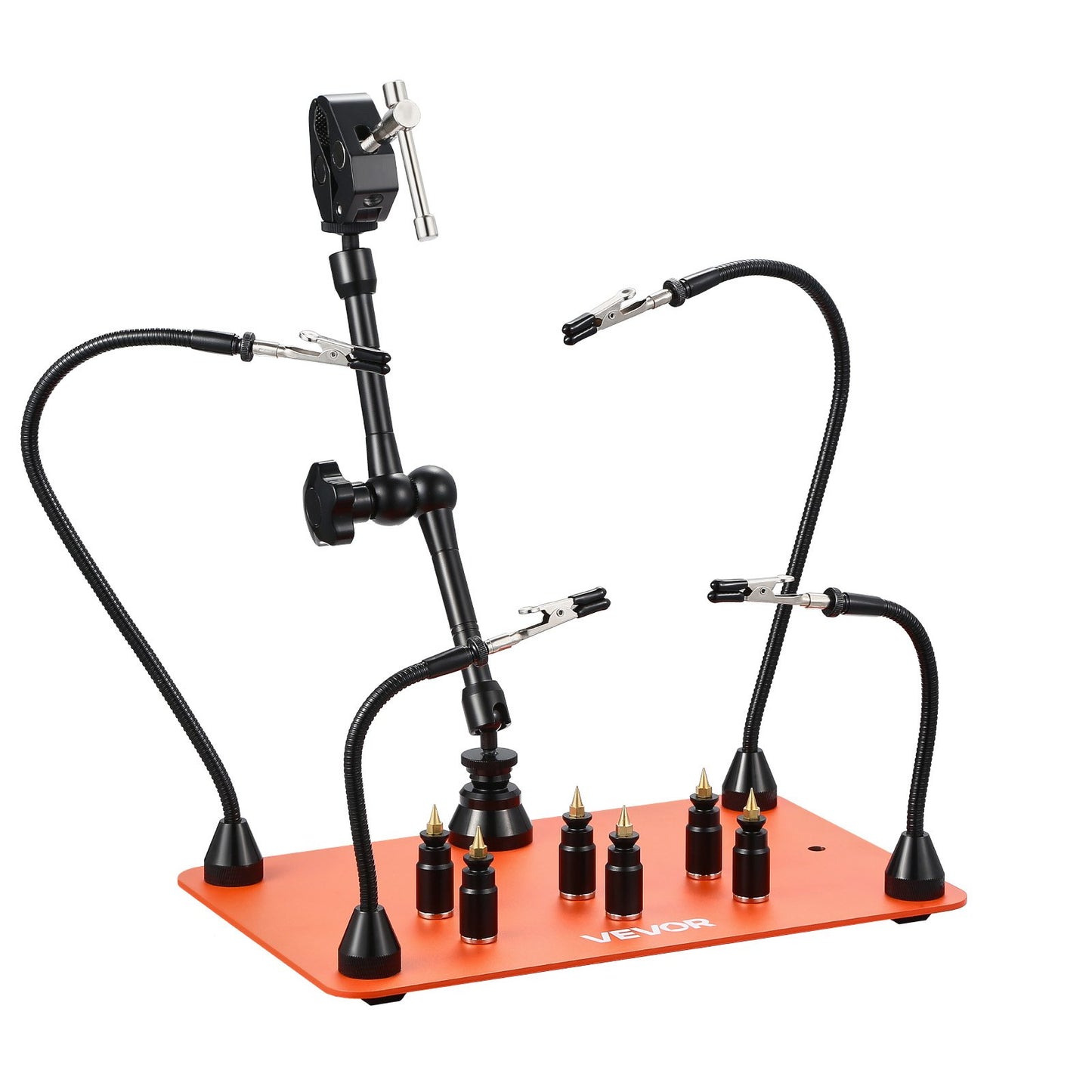 Magnetic Helping Hands Soldering Station, 4 Flexible Arms Third Hand Tool, with 6 PCB Pillar Holders & 360 Hot Air Gun Holder, Heavy-Duty Base Soldering Helper for Electronic Repair Craft
