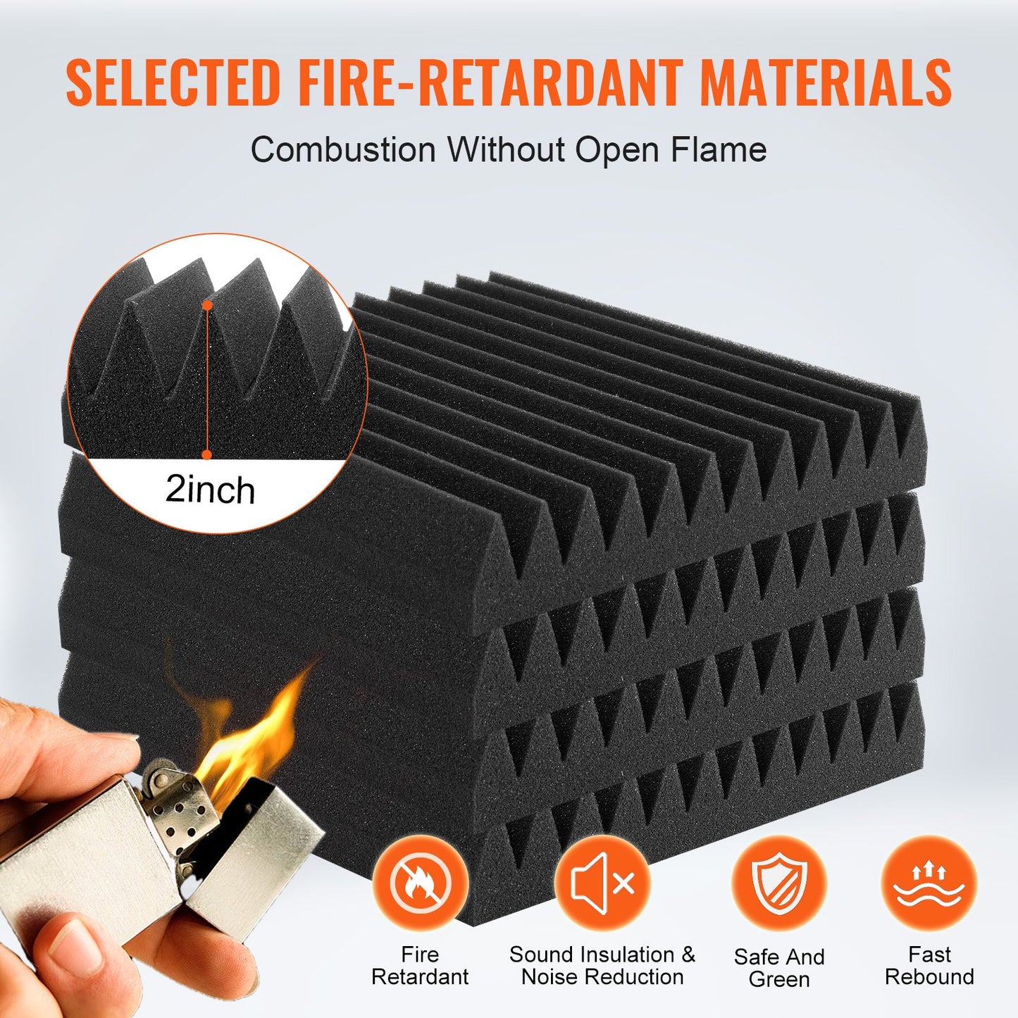 Acoustic Foam Panels, 50 Pack 12 x 12 x 2 inches, High Density Soundproof Wall Panels,Fire-Resistant Acoustic Panels,Sound Dampening Absorbing Panels for Studio Wall and Ceiling,Black