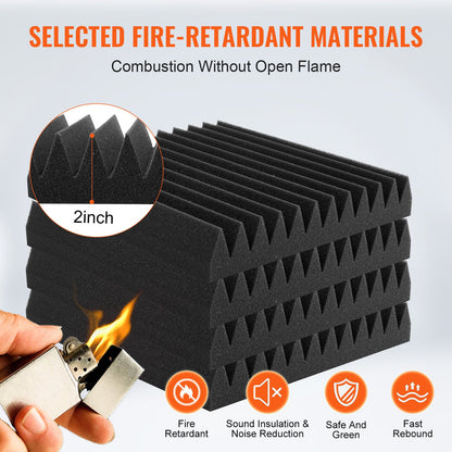 Acoustic Foam Panels, 50 Pack 12 x 12 x 2 inches, High Density Soundproof Wall Panels,Fire-Resistant Acoustic Panels,Sound Dampening Absorbing Panels for Studio Wall and Ceiling,Black