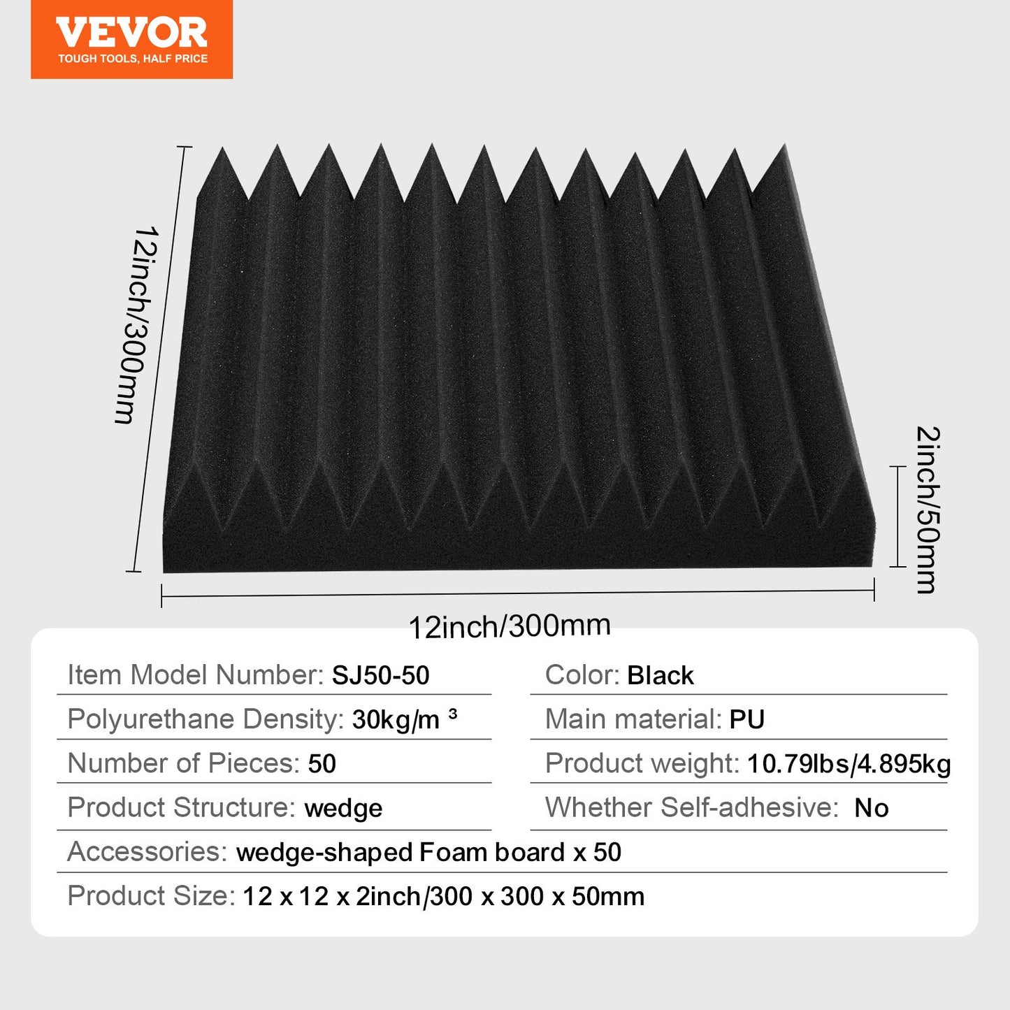 Acoustic Foam Panels, 50 Pack 12 x 12 x 2 inches, High Density Soundproof Wall Panels,Fire-Resistant Acoustic Panels,Sound Dampening Absorbing Panels for Studio Wall and Ceiling,Black