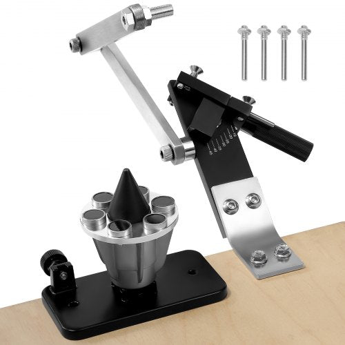 Lawn Mower Blade Sharpener and Balancer, 15° - 45° Adjustable Lawnmower Blade Sharpening Tool with 4 Adapter Pins, Ball Bearings & 25mm Enlarged Handle, Compatible with Most Angle Grinders