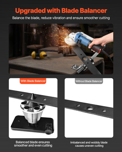 Lawn Mower Blade Sharpener and Balancer, 15° - 45° Adjustable Lawnmower Blade Sharpening Tool with 4 Adapter Pins, Ball Bearings & 25mm Enlarged Handle, Compatible with Most Angle Grinders