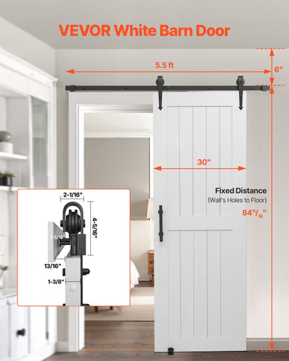 Sliding Barn Door, 762 x 2134mm, High-Strength MDF Panel, Barn Door with Hardware Kit, Water-Proof PVC Surface, Easy to Install, H-Frame, Smoothly and Quietly Sliding for Living Room, Bathroom