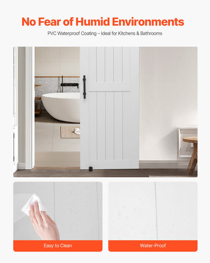 Sliding Barn Door, 762 x 2134mm, High-Strength MDF Panel, Barn Door with Hardware Kit, Water-Proof PVC Surface, Easy to Install, H-Frame, Smoothly and Quietly Sliding for Living Room, Bathroom