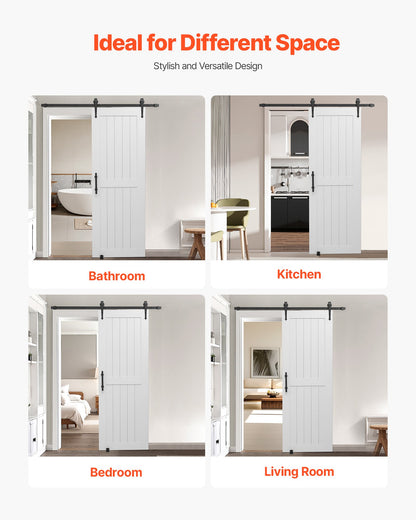 Sliding Barn Door, 762 x 2134mm, High-Strength MDF Panel, Barn Door with Hardware Kit, Water-Proof PVC Surface, Easy to Install, H-Frame, Smoothly and Quietly Sliding for Living Room, Bathroom