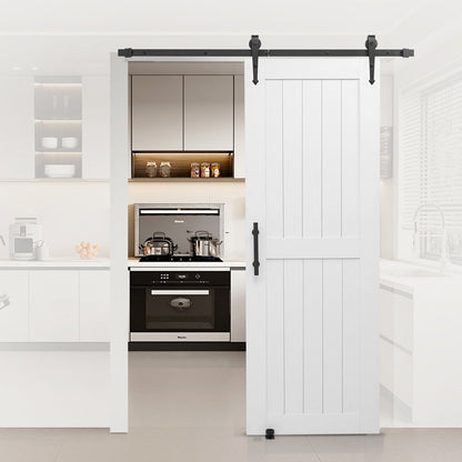 Sliding Barn Door, 762 x 2134mm, High-Strength MDF Panel, Barn Door with Hardware Kit, Water-Proof PVC Surface, Easy to Install, H-Frame, Smoothly and Quietly Sliding for Living Room, Bathroom