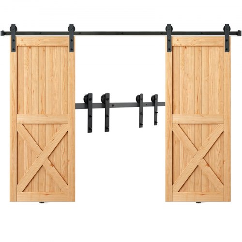 243.8 cm Sliding Barn Door Hardware Kit, 149.7 kg Heavy Duty Barn Door Track Kit for Double Doors, Fit 112-131 cm Total Width and 3.3-4.6 cm Thick 2 Door Panels, with Smooth & Silent Pulley (I Shape)