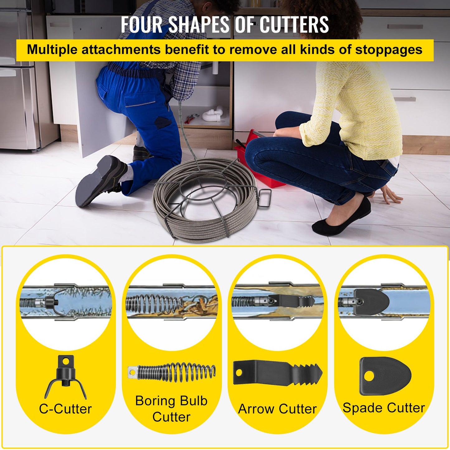 Drain Cleaning Cable 1524 cm x 1.0 cm Solid Core Cable Sewer Cable Drain Auger Cable Cleaner Snake Clog Pipe Drain Cleaning Cable Sewer Drain Auger Snake Pipe