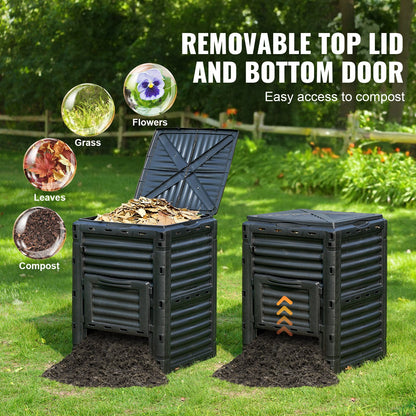 Garden Compost Bin 80 Gal, BPA Free Composter, Large Capacity Outdoor Composting Bin with Top Lid and Bottom Door, Easy Assembling, Lightweight, Fast Creation of Fertile Soil