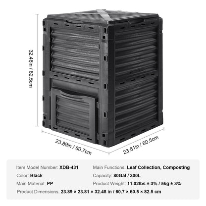 Garden Compost Bin 80 Gal, BPA Free Composter, Large Capacity Outdoor Composting Bin with Top Lid and Bottom Door, Easy Assembling, Lightweight, Fast Creation of Fertile Soil