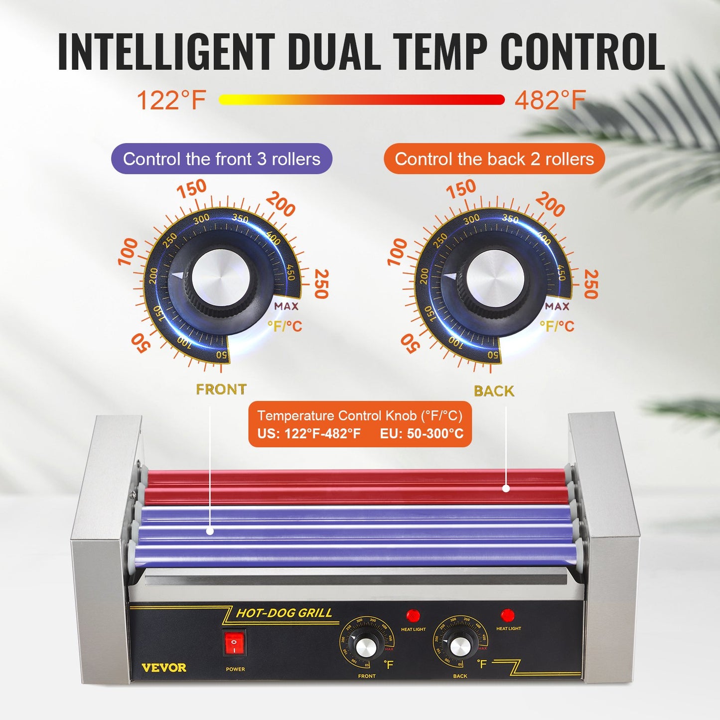 Electric 12 Hot Dog 5 Roller Grill Cooker Machine Backsplash & Shelf 1000W