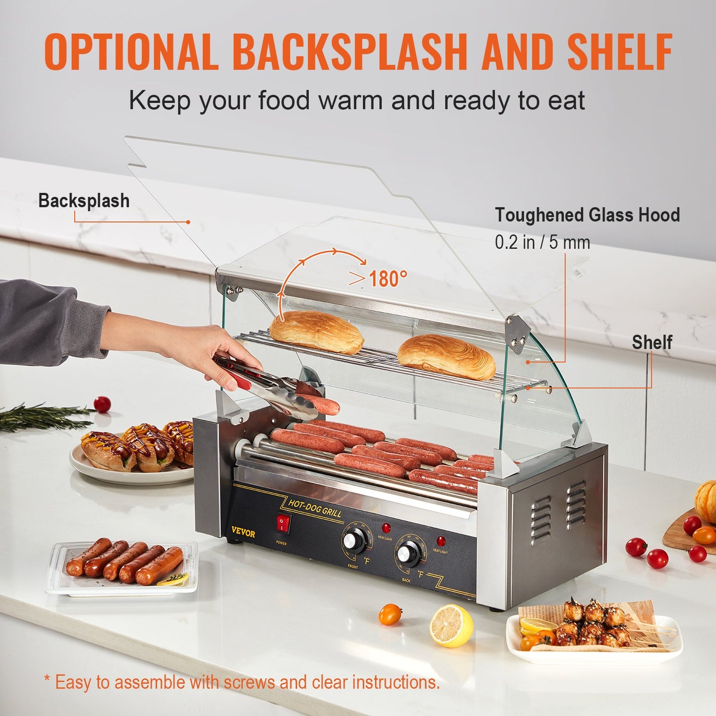 Electric 12 Hot Dog 5 Roller Grill Cooker Machine Backsplash & Shelf 1000W