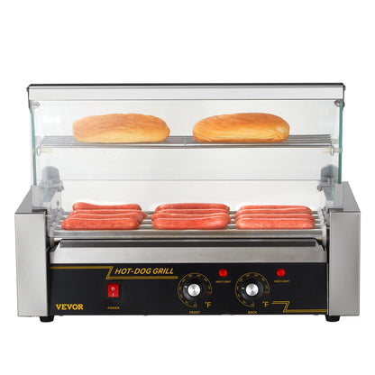 Electric 12 Hot Dog 5 Roller Grill Cooker Machine Backsplash & Shelf 1000W