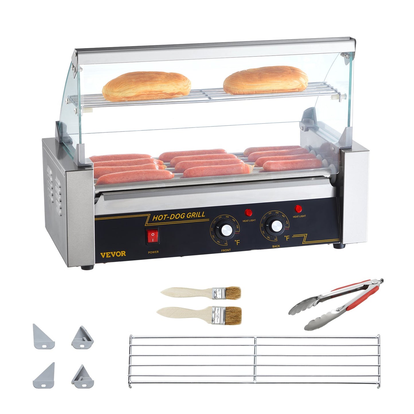 Electric 12 Hot Dog 5 Roller Grill Cooker Machine Backsplash & Shelf 1000W