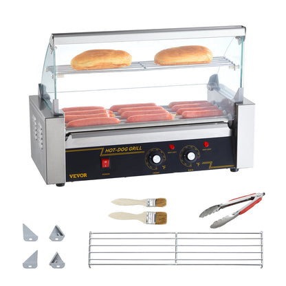 Electric 12 Hot Dog 5 Roller Grill Cooker Machine Backsplash & Shelf 1000W