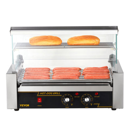 Electric 18 Hot Dog 7 Roller Grill Cooker Machine Backsplash & Shelf 1.4KW