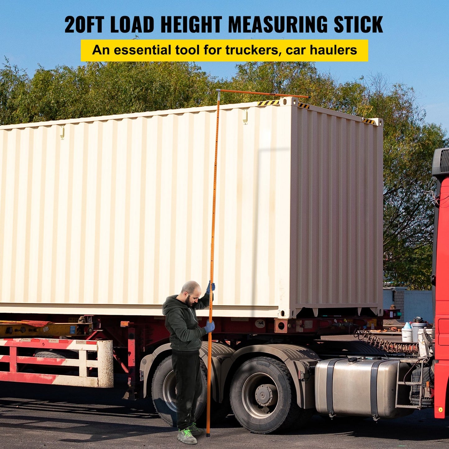 Load Height Measuring Stick, 20\' Sturdy Fiberglass Truck Height Stick with Adjustable Pole, Non-conductive Truck Height Measuring Stick with Carrying Bag, Height Stick for Trucks, Car Haulers