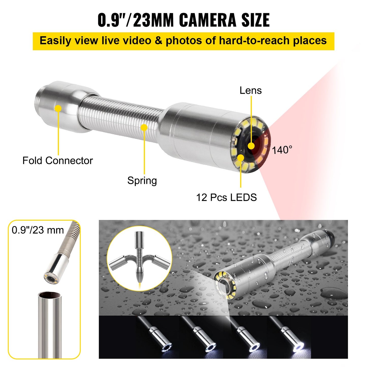 VEV Sewer Camera, Pipe Inspection Camera 30M, Sewer Inspection Video Camera 7” Monitor Pipeline Inspection Camera Drain Camera Industrial Endoscope HD DVR Recorder with 8GB Card