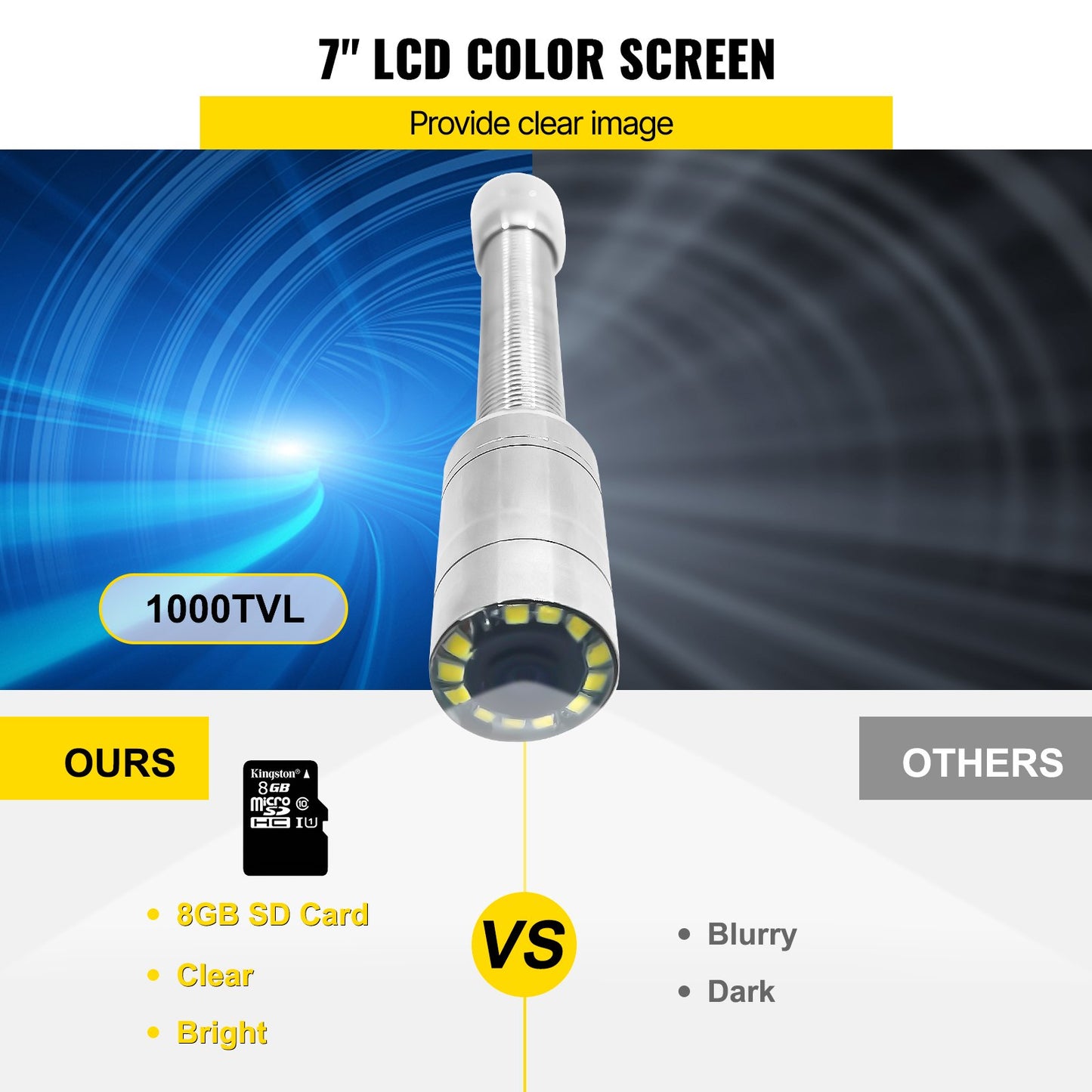 50M Sewer Inspection Camera 7 Inch Monitor LCD DVR Waterproof Pipeline Drain Inspection System Camera Kit with 8G SD Card (50M 7Inch)