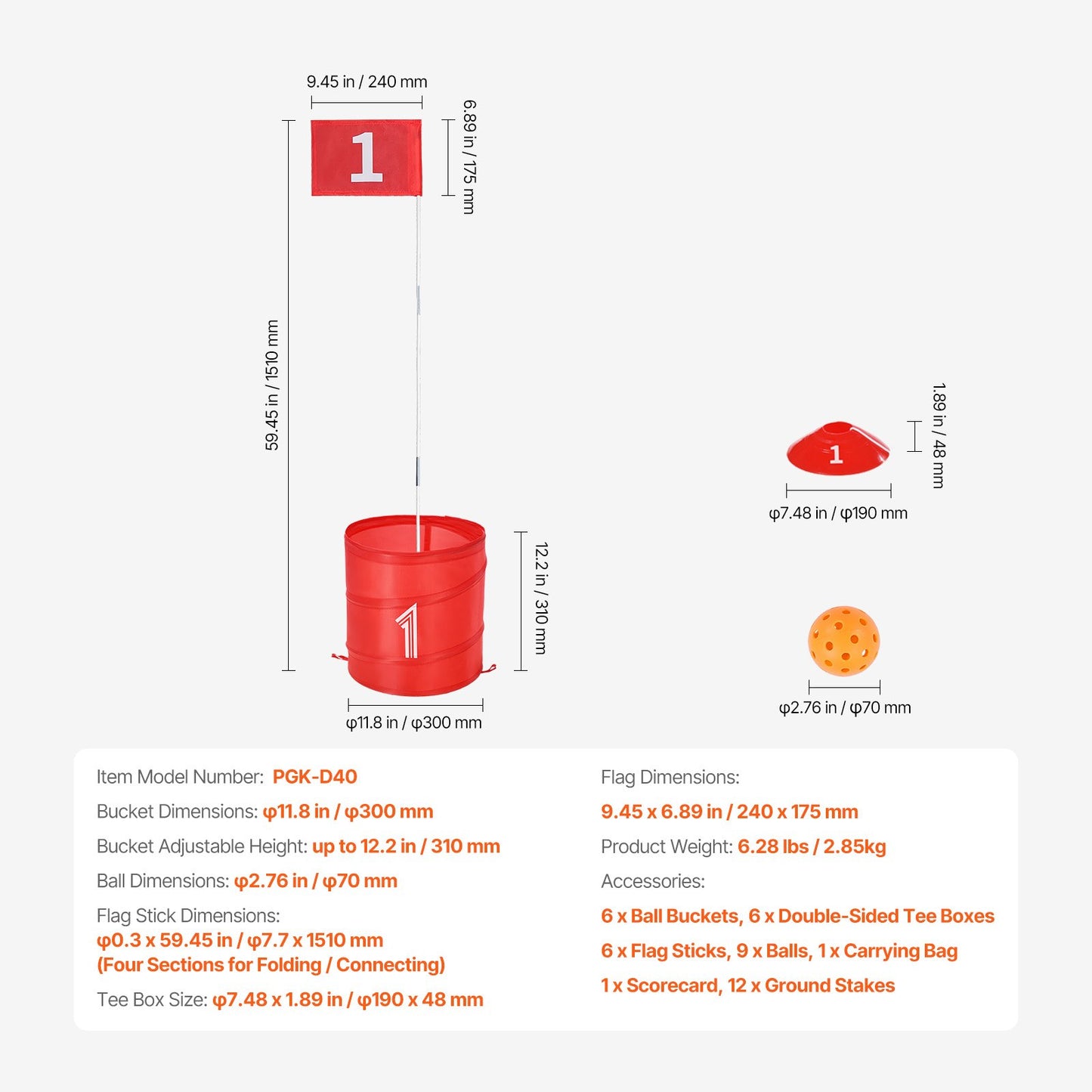 Golfspel för trädgården, golfbana med 6 hål, övningsspel för golf, chipping-spel för familjer, vuxna och barn, bärbart golfspel för utomhusbruk för gräsmatta, gård, camping, park, strand