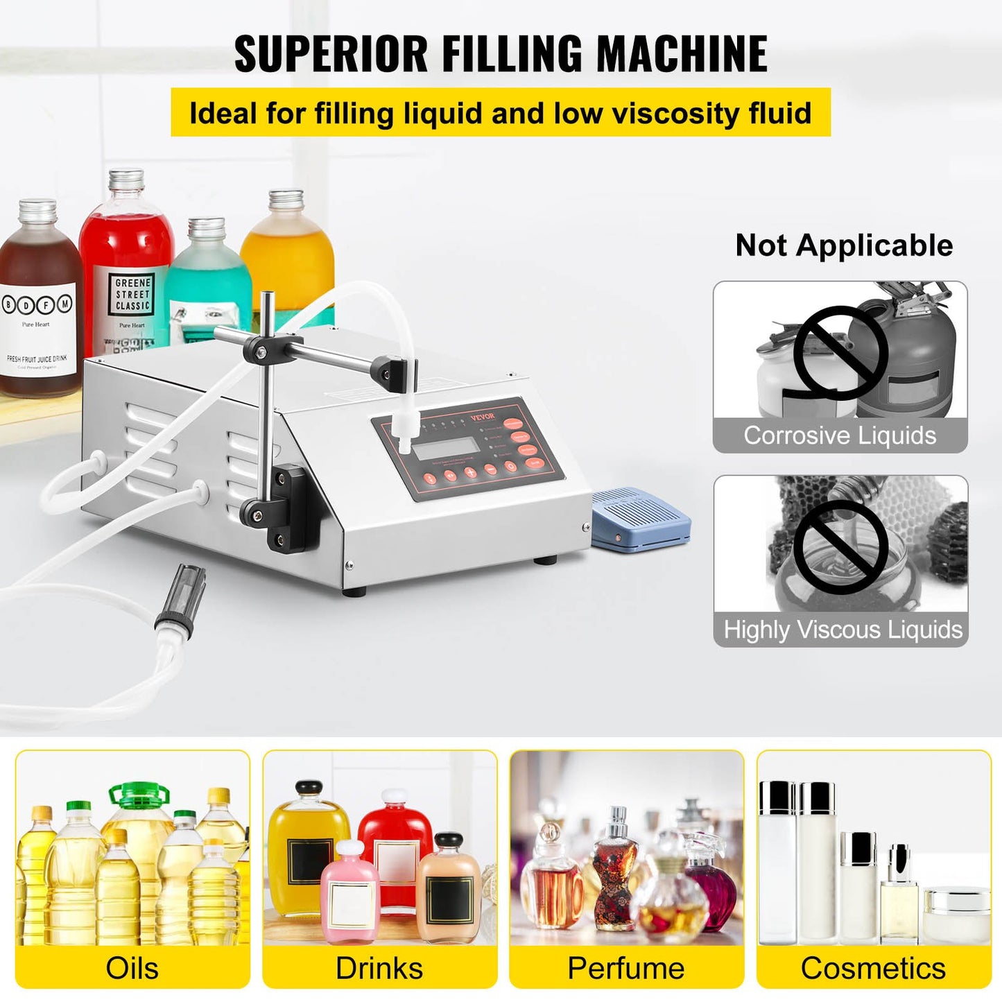 Liquid Filling Machine 2-3500ml GFK-160 LCD Display Digital Control Pump Liquid Filler Machine Automatic Liquid Filling Machine
