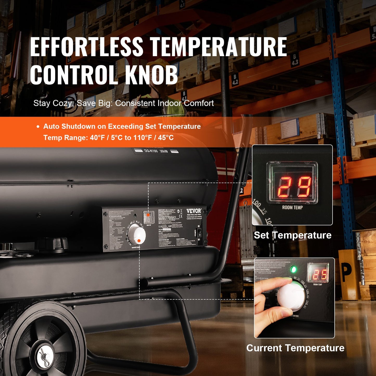 Kerosene/Diesel Forced Air Heater, 100000Btu Torpedo Space Heater, Portable with Thermostat Control,38L Tank Efficient Indoor/Outdoor Kerosene Heater For Home,Jobsite, industrial,Workshops,Black