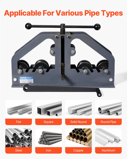 Tube Roller Bender, Max 1-1/2" Manual Tube Pipe Roller Bender with 6 Dies, 360° Copper Aluminum Pipe Bending Tool for Square, Round Tube & Flat Bar, Ideal for HVAC Air Conditioning Auto Repair