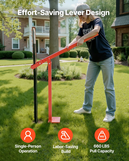 78 cm T Post Puller, Heavy Duty Fence Post Puller with 109.2 cm Lifting Chain, Rust-Resistant Steel, Labor-Saving T-Post Remover Tool for Round Fence Posts, Sign Posts & Tree Stumps