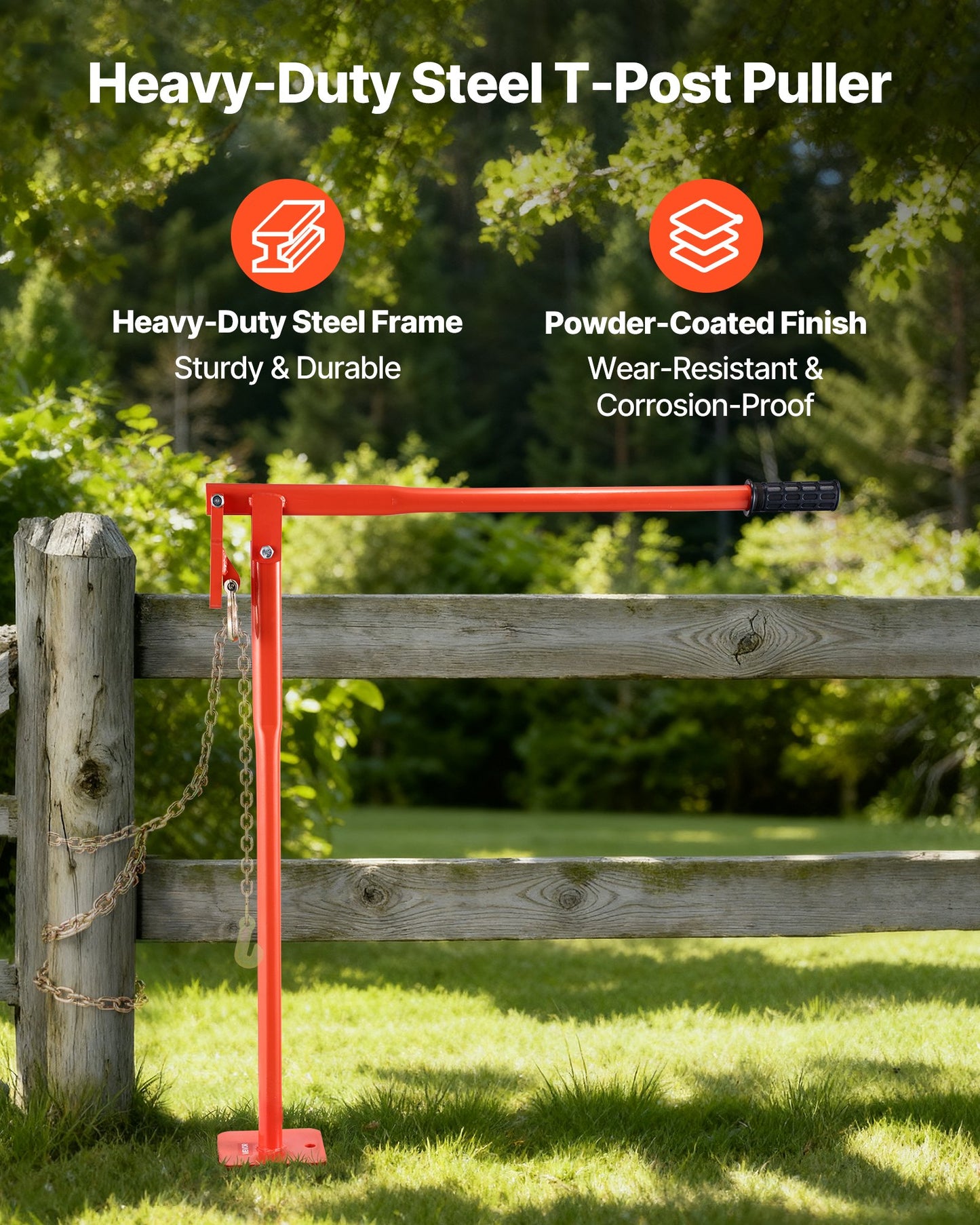 91.4 cm T Post Puller, Heavy Duty Steel Fence Post Puller, 300 kg Load Capacity, Labor-Saving T-Post Remover Tool for Round Fence Posts, Sign Posts & Tree Stumps, Lifting Chain Not Included