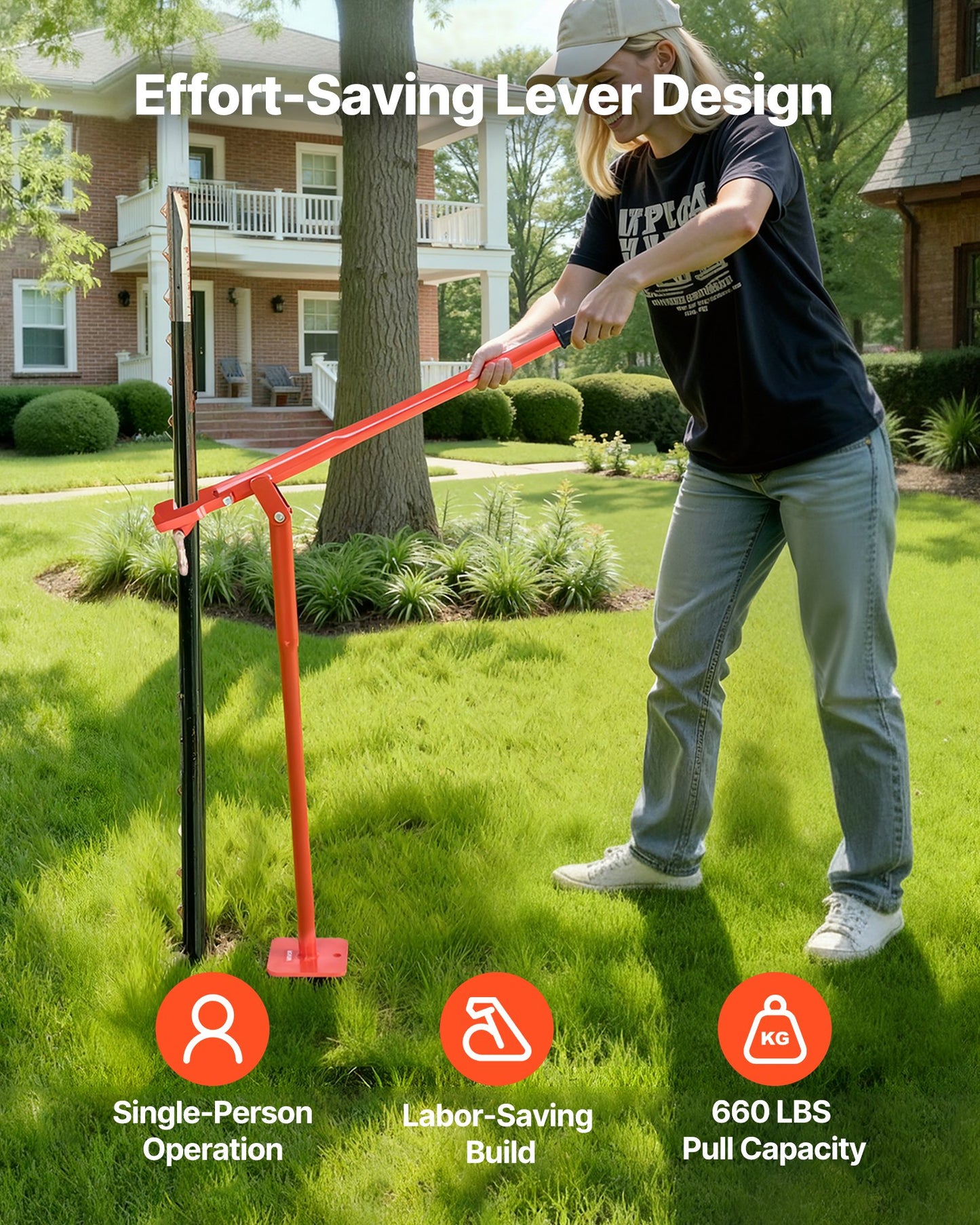 91.4 cm T Post Puller, Heavy Duty Steel Fence Post Puller, 300 kg Load Capacity, Labor-Saving T-Post Remover Tool for Round Fence Posts, Sign Posts & Tree Stumps, Lifting Chain Not Included