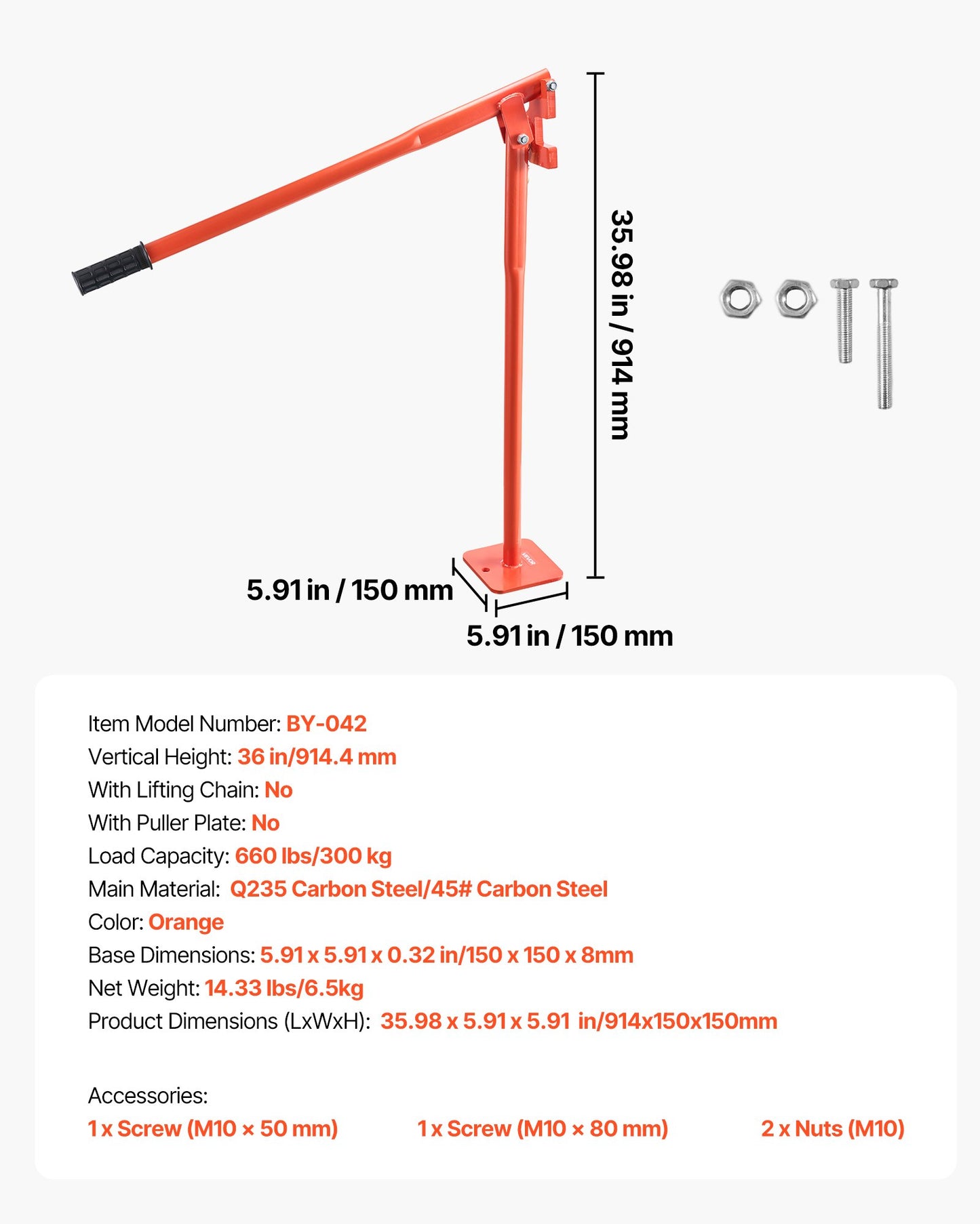 91.4 cm T Post Puller, Heavy Duty Steel Fence Post Puller, 300 kg Load Capacity, Labor-Saving T-Post Remover Tool for Round Fence Posts, Sign Posts & Tree Stumps, Lifting Chain Not Included