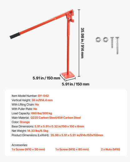 91.4 cm T Post Puller, Heavy Duty Steel Fence Post Puller, 300 kg Load Capacity, Labor-Saving T-Post Remover Tool for Round Fence Posts, Sign Posts & Tree Stumps, Lifting Chain Not Included
