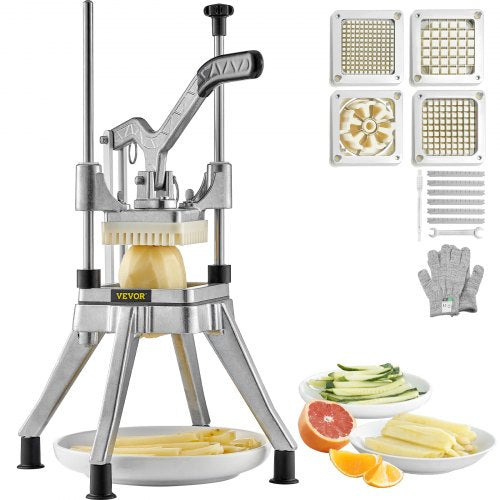 Commercial Chopper with 4 Replacement Blades Commercial Vegetable Chopper Stainless Steel French Fry Cutter Potato Dicer & Slicer Commercial Vegetable Fruit Chopper for Restaurants & Home Kitche