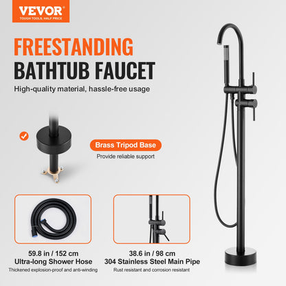 Freestanding Bathtub Faucet, Floor Mount, Freestanding Tub Filler, Shower Mixer Taps, Two Water Modes, 360° Swivel Spout, for Bathing & Showering Pet Bathing Cleaning Drains Toilet Flushing