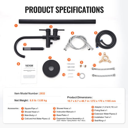 Freestanding Bathtub Faucet, Floor Mount, Freestanding Tub Filler, Shower Mixer Taps, Two Water Modes, 360° Swivel Spout, for Bathing & Showering Pet Bathing Cleaning Drains Toilet Flushing