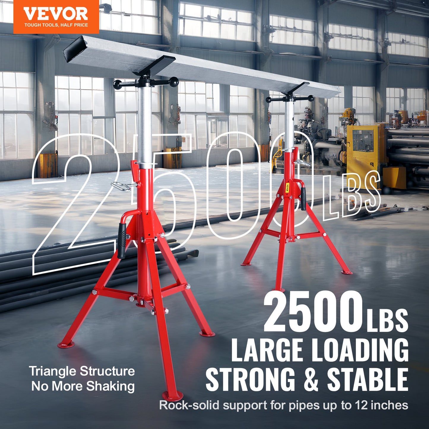 V Head Pipe Stand Adjustable Height 71.1–132.1 cm 2500lbs Pipe Jack Stands Folding Portable High Folding Pipe Stand with V Head Fold A Trailer Jacks