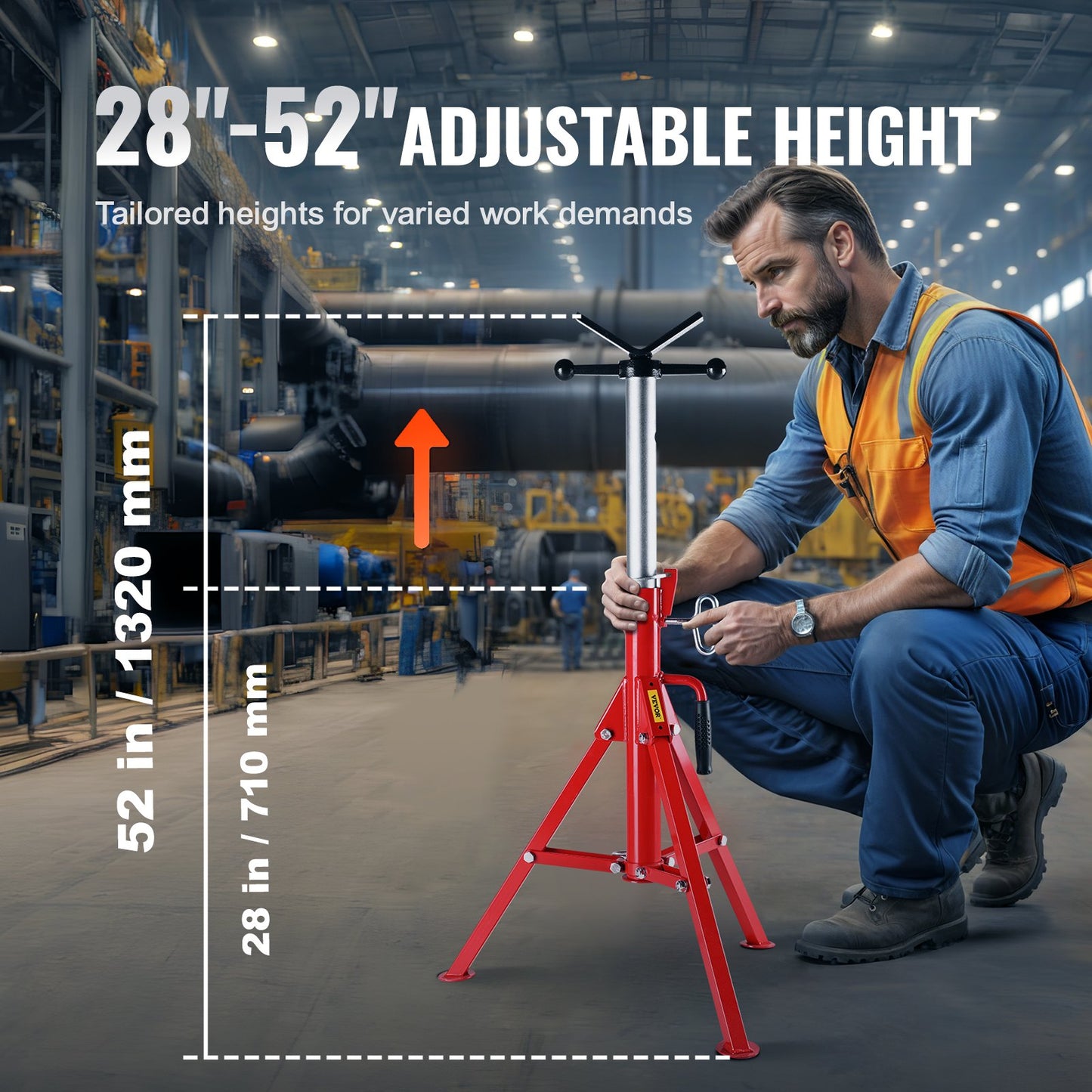 V Head Pipe Stand Adjustable Height 71.1–132.1 cm 2500lbs Pipe Jack Stands Folding Portable High Folding Pipe Stand with V Head Fold A Trailer Jacks