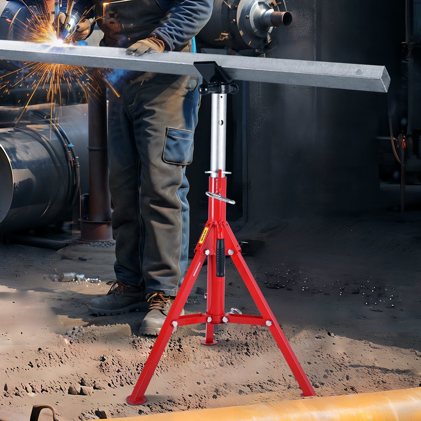 V Head Pipe Stand Adjustable Height 71.1–132.1 cm 2500lbs Pipe Jack Stands Folding Portable High Folding Pipe Stand with V Head Fold A Trailer Jacks