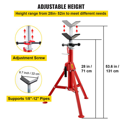V Head Pipe Stand 0.3-30.5 cm Capacity, Adjustable Height 71.1-132.1 cm, Pipe Jack Stands 1133.9 kg Load Capacity, Portable Folding Pipe Stands, Carbon Steel Body More Durable