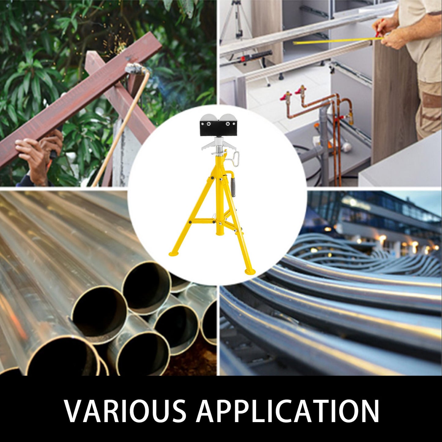 Foldable Pipe Jack Stand Height Adjustment 32In To 55In, Roller Head Pipe Stand 4500Lbs/2 Tons Capacity for Pipe Threading, Pipe Hole Cutting