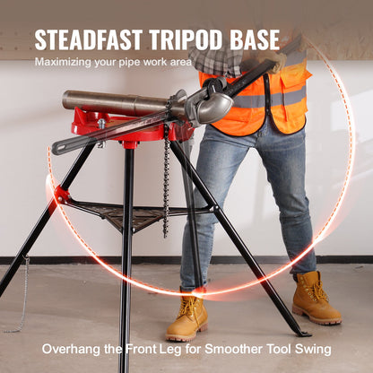 Chain Vise with Tripod Stand | 3.2 to 152 mm Pipe Capacity | 600 kg Loading Capacity | Portable Stand with Folding Legs and Tool Tray | Ideal for Plumbing and Pipe Work