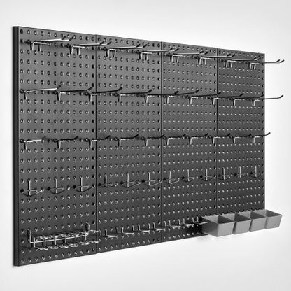 Metal Pegboard Panels, 24" x 12" Pegboard, 4 Panels, Heavy Duty Peg Board Wall Organizer with Accessories, for Living Room Garage Tool Storage Office Organization Craft Room Kitchen Home, Black
