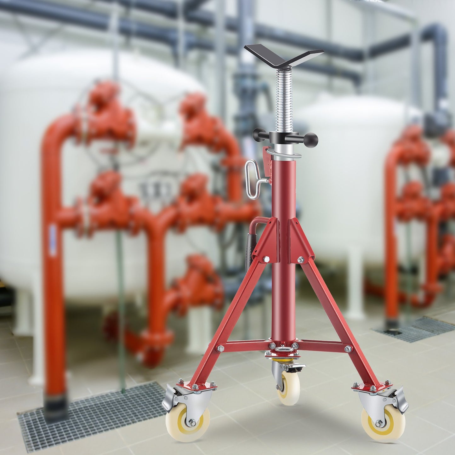 Pipe Stand, Pipe Jack Stand, V Head Pipe Stand Adjustable Height 71.12-132.08 cm, Pipe Jack Stands with Casters 400.1 kg, Folding Portable Pipe Stands 0.3175 to 30.48 cm Pipe Supporting, Steel Jack Stand