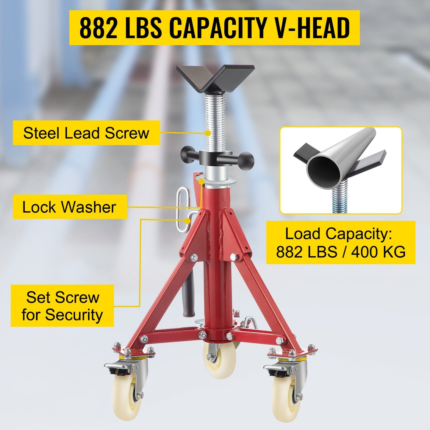 Pipe Stand, Pipe Jack Stand, V Head Pipe Stand Adjustable Height 20-37 Inch, Pipe Jack Stands with Casters 882 LB, Folding Portable Pipe Stands 1/8 to 12 Inch Pipe Supporting, Steel Jack Stand
