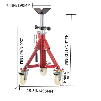 Pipe Stand, Pipe Jack Stand, V Head Pipe Stand Adjustable Height 20-37 Inch, Pipe Jack Stands with Casters 882 LB, Folding Portable Pipe Stands 1/8 to 12 Inch Pipe Supporting, Steel Jack Stand