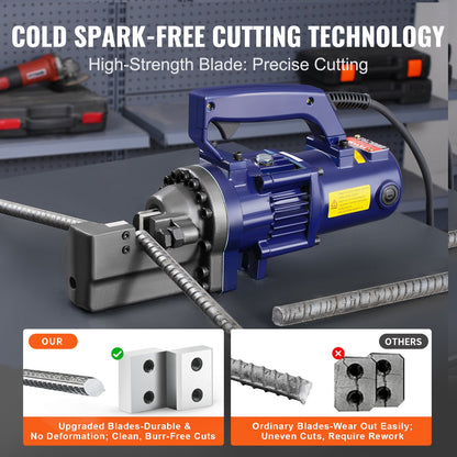 Electric Hydraulic Rebar Cutter, 1350W Portable Rebar Cutter, Cutting up to 7/8 Inch #7 (4-22mm) Rebar within 3.5 Seconds, High Power Steel Rebar Cutter w/ Tool Case Oil Can,Black Blue RC-22