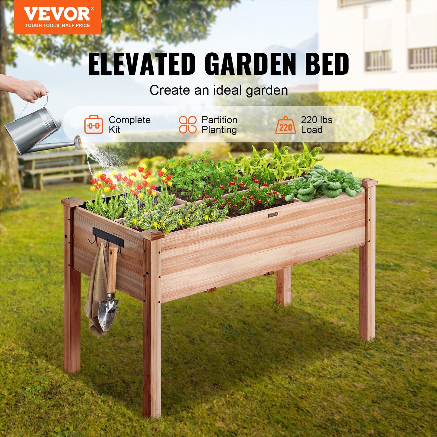 Wooden Raised Garden Bed Planter Box 120 x 58 x 76 cm Flower Vegetable Herb