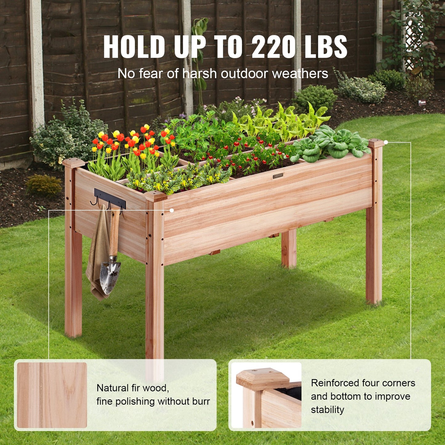 Wooden Raised Garden Bed Planter Box 120 x 58 x 76 cm Flower Vegetable Herb