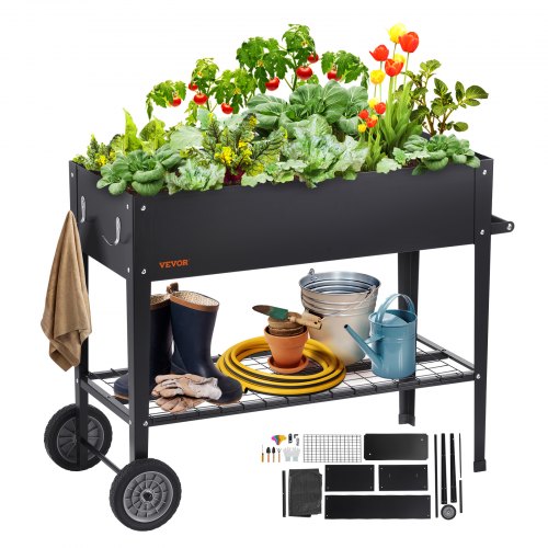 Raised Garden Bed, 42.5 x 19.5 x 31.5 inch Galvanized Metal Planter Box, Elevated Outdoor Planting Boxes with Legs, for Growing Flowers/Vegetables/Herbs in Backyard/Garden/Patio/Balcony, Black